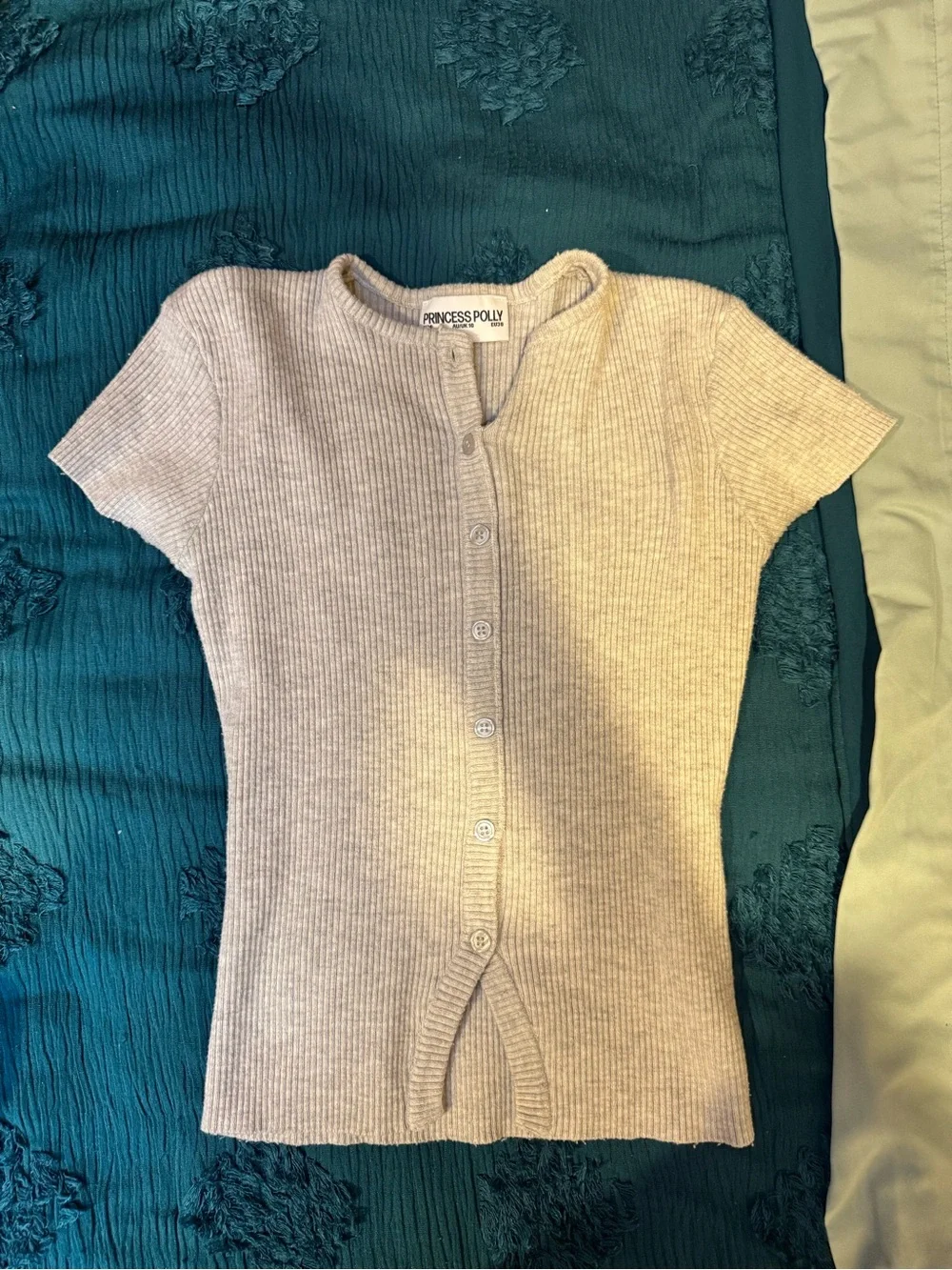 Princess Polly Ribbed Button-Front Top - Light Gray - Picture 1 of 3